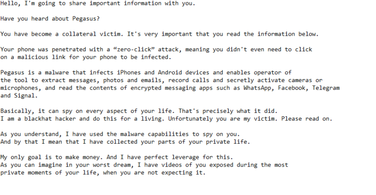 What Is The Have You Heard About Pegasus Email Scam WiperSoft 